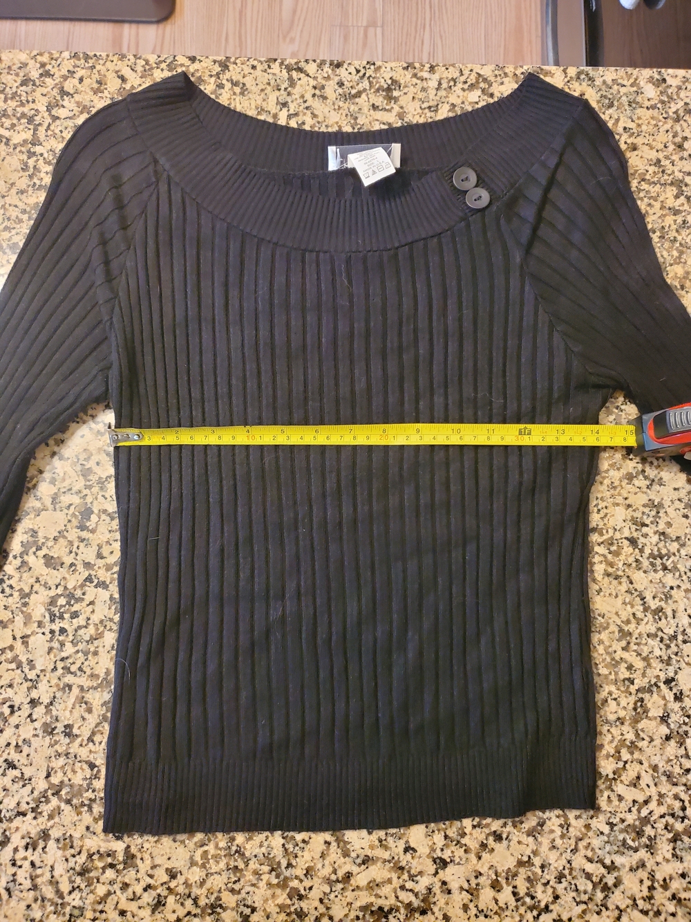 Chadwicks Black Ribbed Off-the-Shoulder Sweater with Button Detail